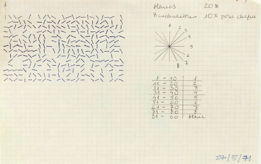 hand written sketch use to program a computer by vera molnar